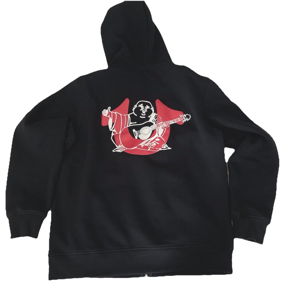 True Religion Buddha‎ Hoodie Men's Large Black Full Zip Graphic Streetwear Y2K